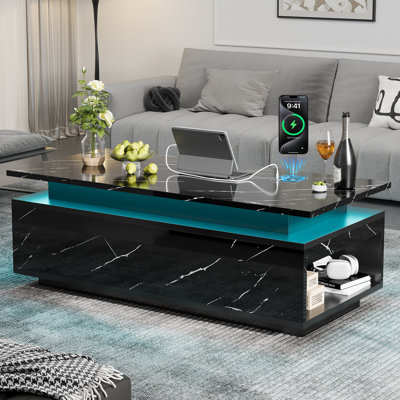 Tables basses de 47,2 po pour le salon avec charge sans fil et haut-parleur Bluetooth