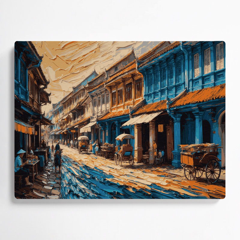 Art mural mauve avec villes, Penang, Malaisie, H 11 po x l 14 po
