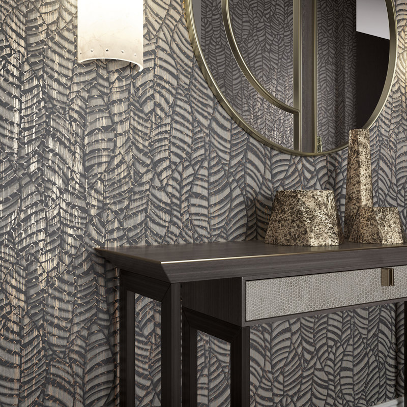 Serene Collection Metallic Botanical Leaves Design 33' L x 21" W Wallpaper Roll, Gray
