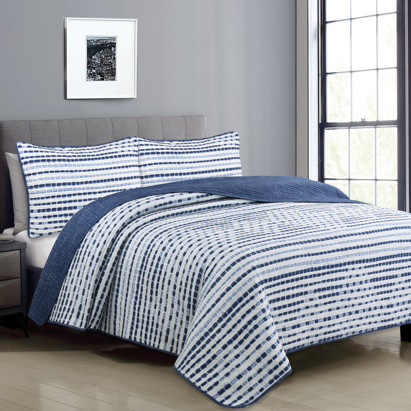 Ensemble de courtepointe Nara, Courtepointe simple et 1 taie décorative, Bleu