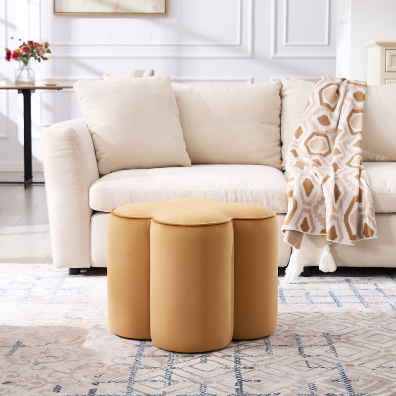 Leiani 18.5" Wide Boulce/Velvet/Linen Upholstered Ottoman, Tan Velvet