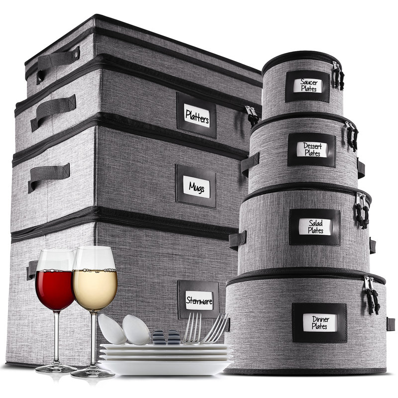 8-Piece Hard Shell China Dinnerware Storage Containers Set, Gray