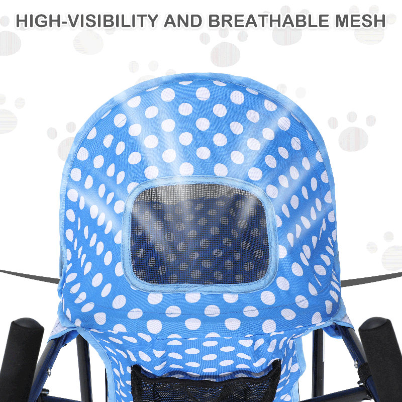 Sky Blue Polka Dot Foldable Pet Stroller with Mesh Windows