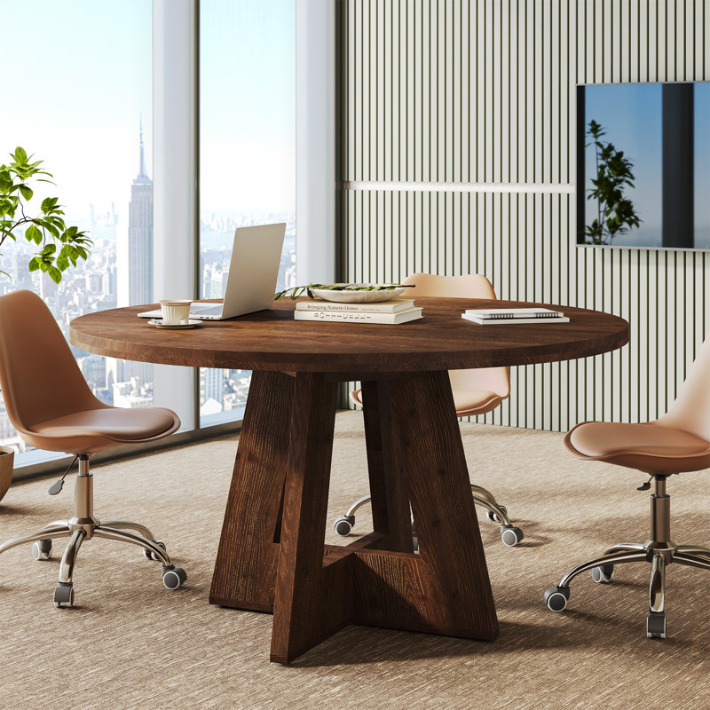 Table de conférence 47,24 po en bois massif avec base piédestal robuste pour 4 à 6 personnes, Dark Brown