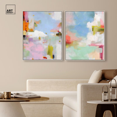 Ensemble de reproductions d'art abstraites sur toile Roseat Hues par Art Remedy, cadre argenté, 24 x 30