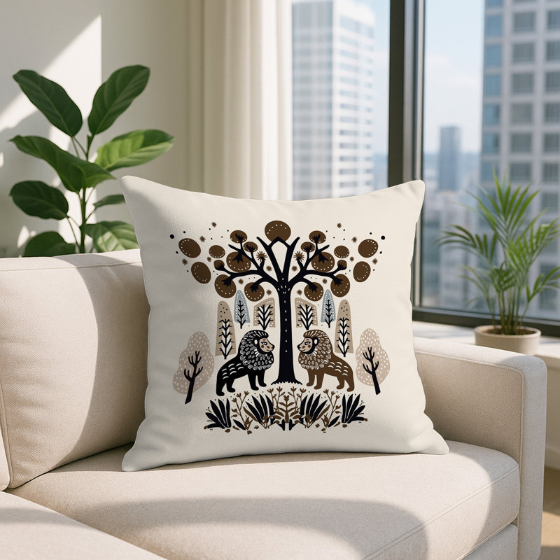 Coussin Comas, Carré 15 po, Beige