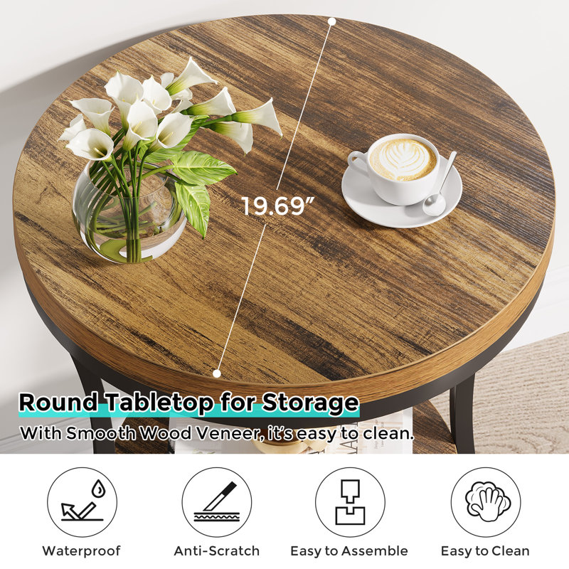 Judyne End Table, Round Side Table, Rustic Brown, Black