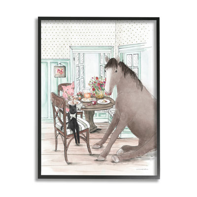 Animaux partageant un repas, impression encadrée sur bois