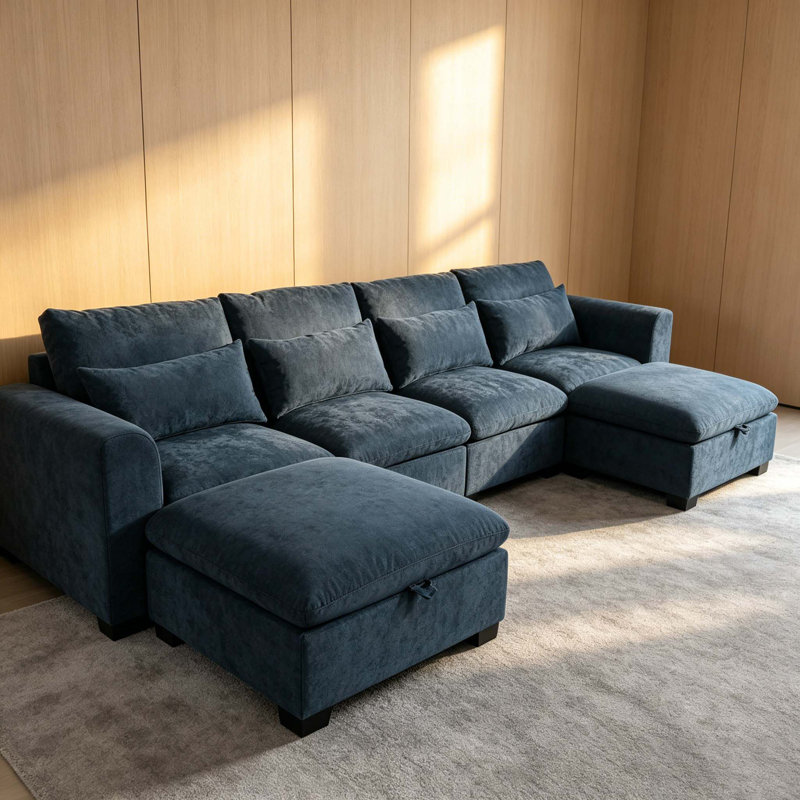 Canapé d'angle modulaire polyvalent en forme de U, librement combinable et transformable, équipé de deux repose-pieds, parfait pour le salon, le bureau et le cinéma maison