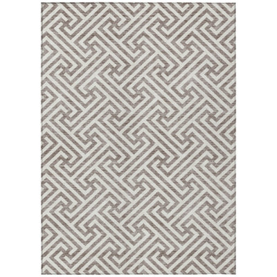 3' X 5' Ivory Geometric Washable Indoor Outdoor Area Rug