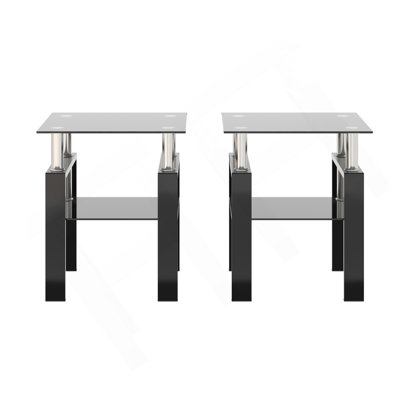Modern Tempered Glass Tea Table Coffee Table End Table, Square Table For Living Room