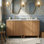 Meuble-lavabo double 59,8 po avec comptoir en céramique, rangement pour armoire, tablette réglable en forme de U, porte à rainure, ferme moderne, grande salle de bain