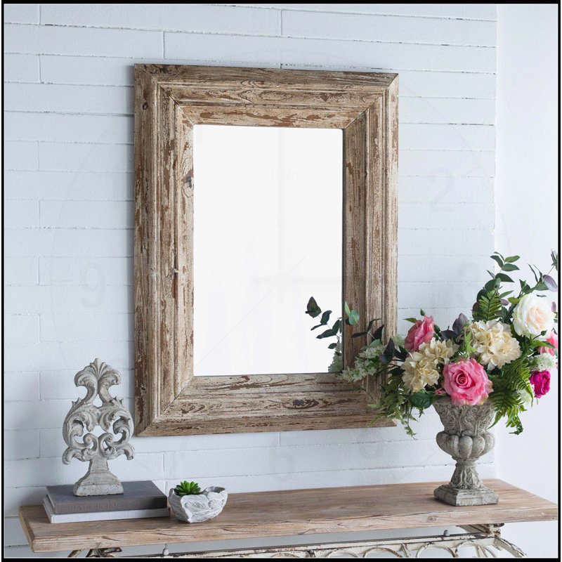 Miroir d'appoint mural rectangulaire avec cadre en bois vieilli