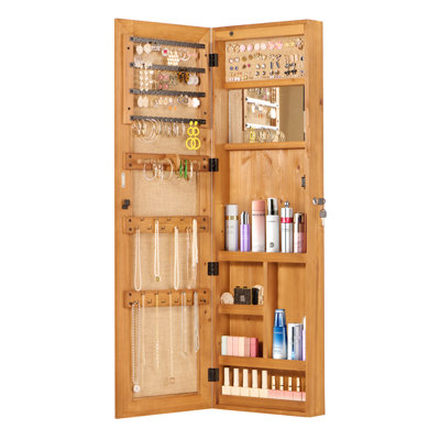 Elegant Solid Wood Jewelry Armoire with Full-Length Mirror, LED Light & Lockable Design