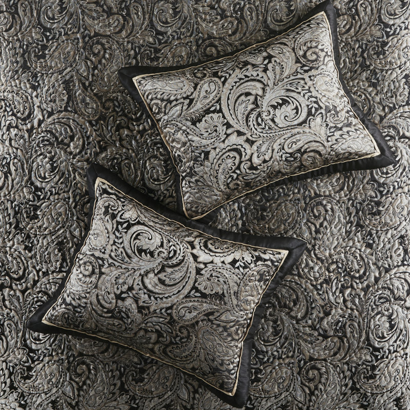 Couvre-lit noir avec bordure unie pour très grand lit, Couvre-lit très grand + 4 pièces supplémentaire, Noir