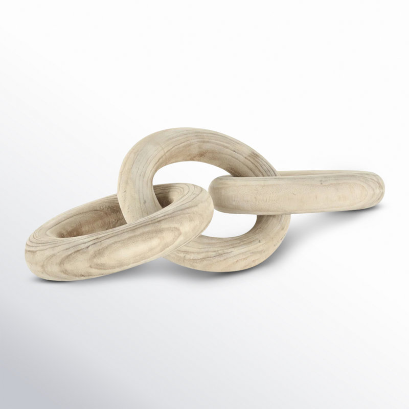 Wood 3 Link Chain Decorative Sculpture with Natural Wood Grain