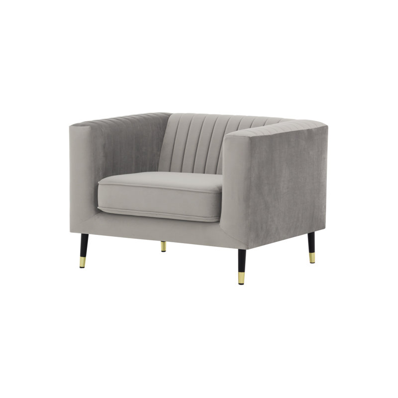 Clevenger Velvet Armchair, Light Grey