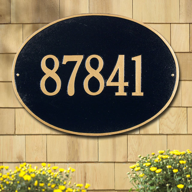 Hawthorne 1-Line Wall Address Plaque, Black and Gold, Yes