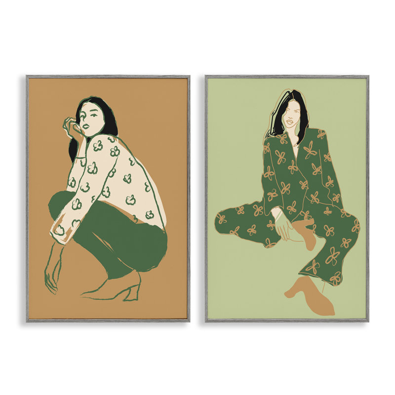 «Woman Stooping Sitting Pose 2 PC», estampe numérique par Incado, Estampe numérique Farmhouse, H 30 po x l 20 po