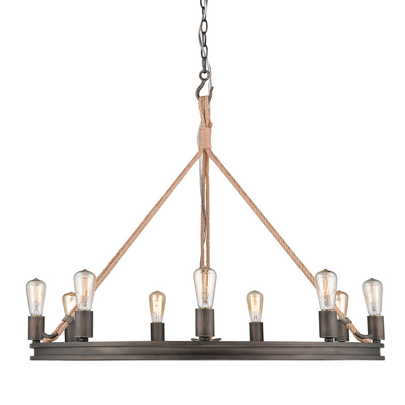Davy 9 - Light Dimmable Wagon Wheel Chandelier, Gunmetal Bronze, 9
