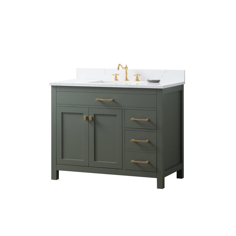 Ensemble de meuble-lavabo simple 42 po Ajhane, Vert rétro / or brossé