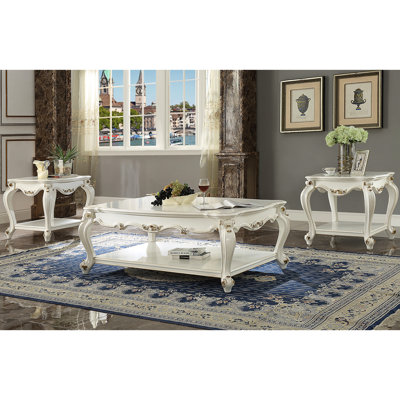 Antique Pearl Coffee Table With Rectangular Base And Shelf Wooden For Living Room