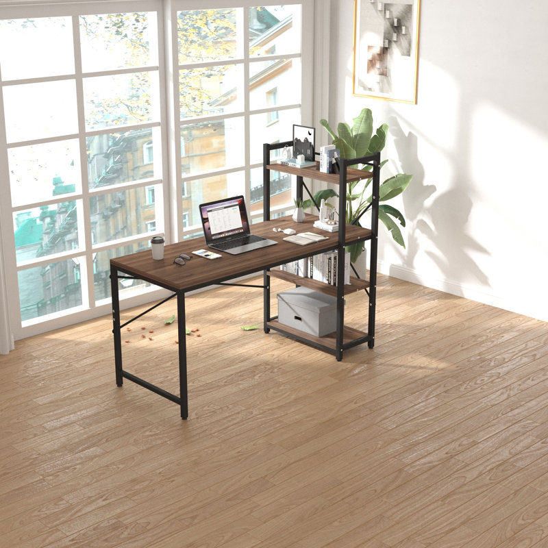 119.38cm Rectangle Writing Desk, Walnut/Black