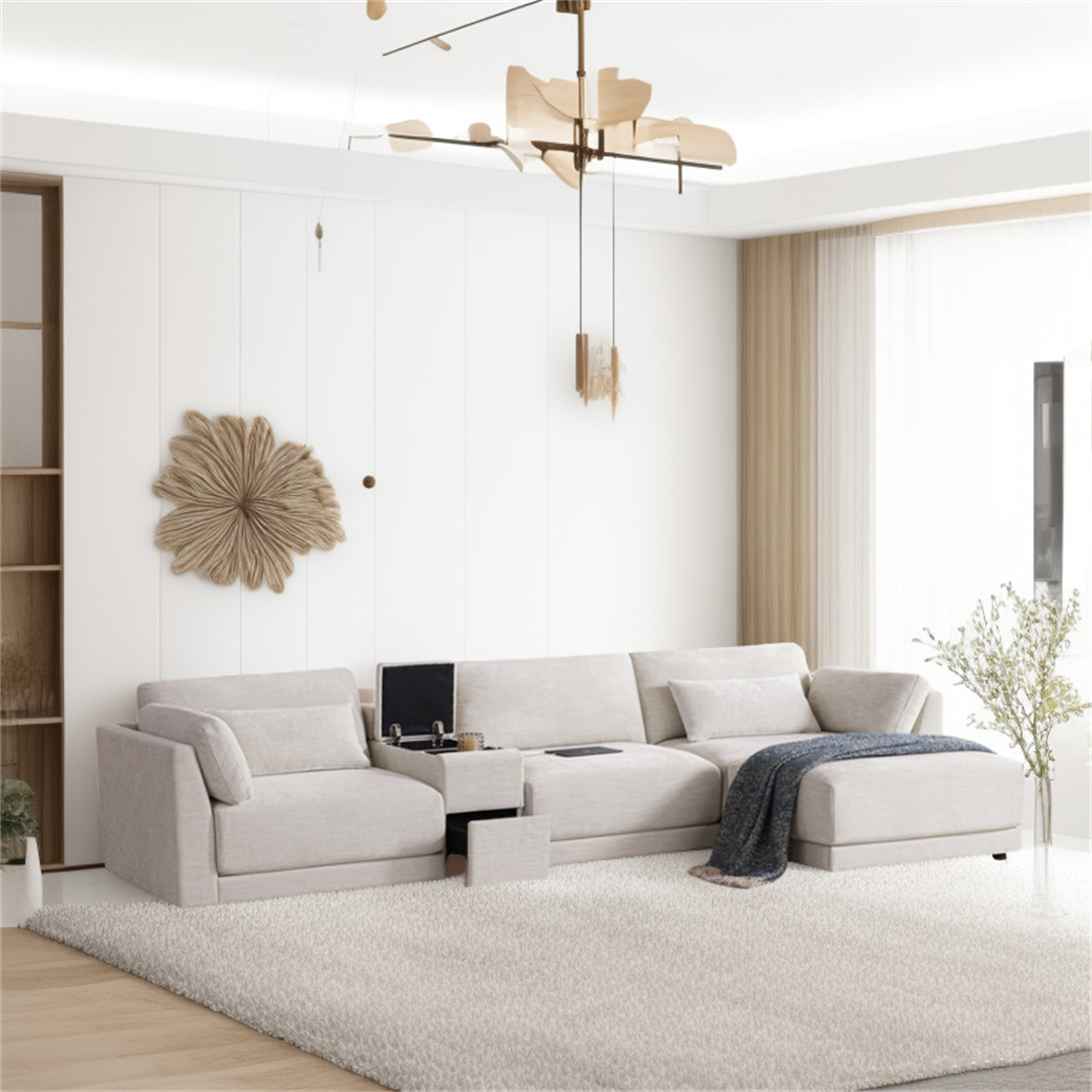 Latitude Run® 124" Modular L-Shaped Chenille Sofa With Storage Console ...
