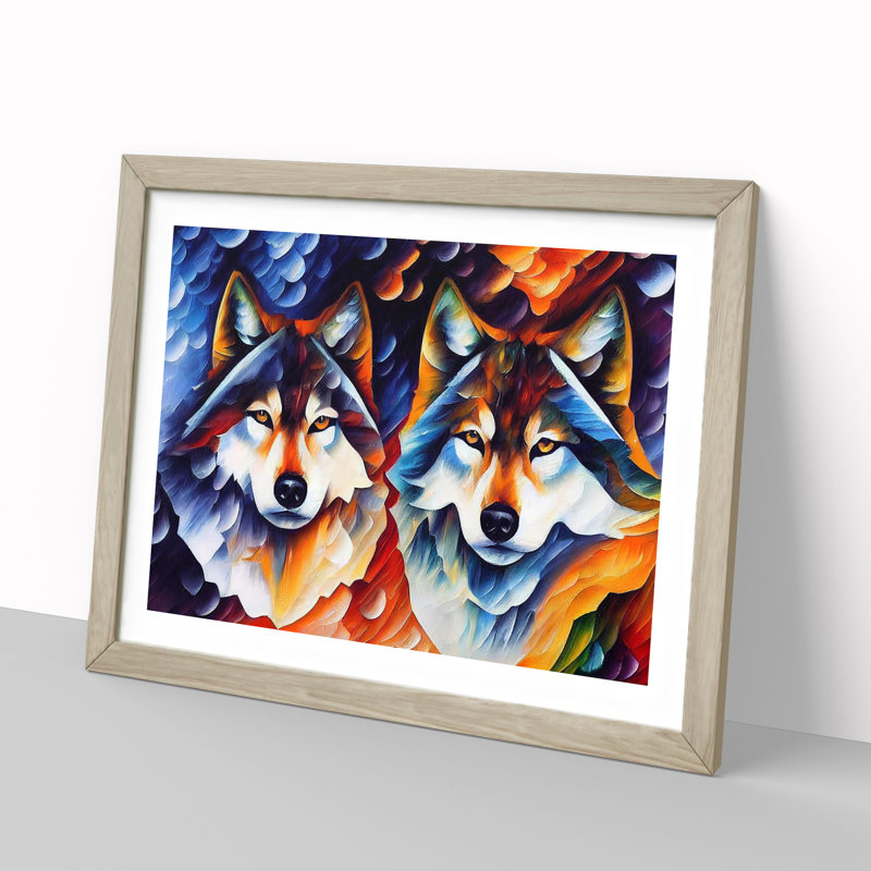 XH1022-10266X Wolf Painting Vol.1 Abstract - Single Picture Frame Print, 46cm H x 64cm W x 2cm D, Oak Framed
