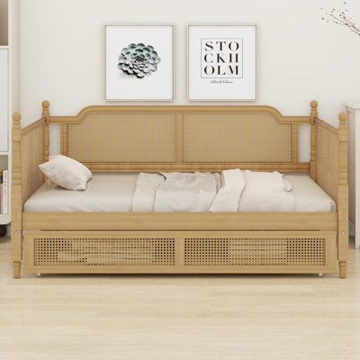Space-Saving Rattan Daybed with 2 Drawers