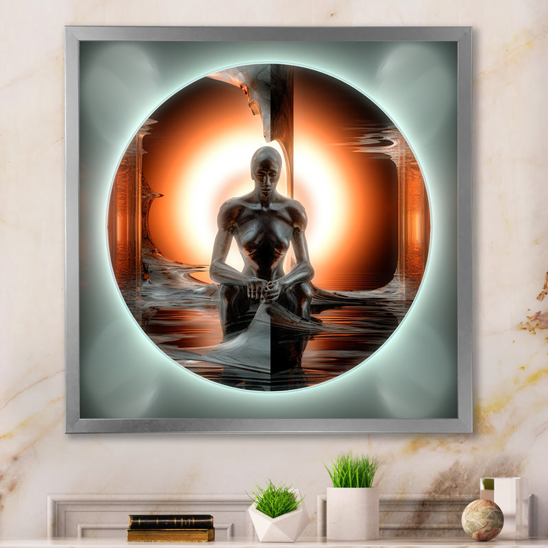 " A.I. Sci-Fi Dreams Of Singularity I ", 16" H x 16" W x 1" D, Silver Single Picture Framed