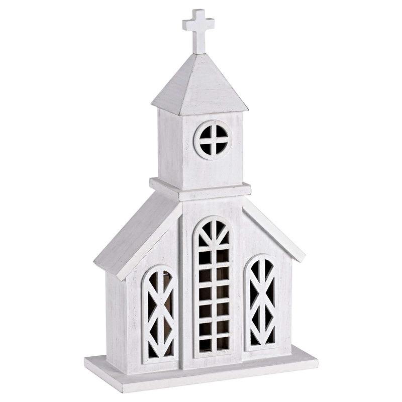 Figurine croix d'église blanche en bois 13,5h