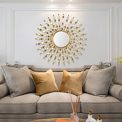 27,6 "Miroir mural rond doré en métal Glam Sun Shine Home Decor for Living