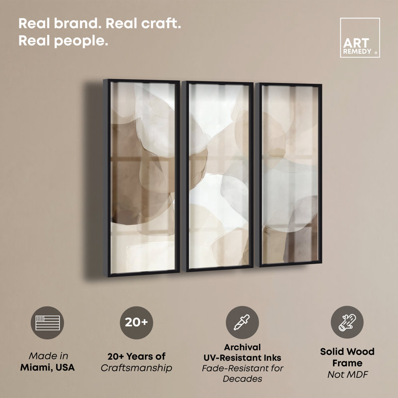 Ensemble d'affiches Soft Overlap II Shadowbox pour salon par Art Remedy, cadre noir, 16 x 48, Black Frame