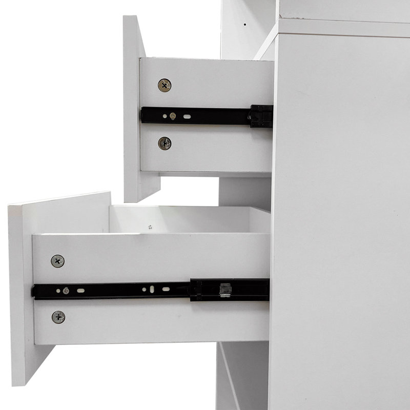 Système d'organisation modulaire blanc avec 2 tringles à 11 tablettes et 2 tiroirs