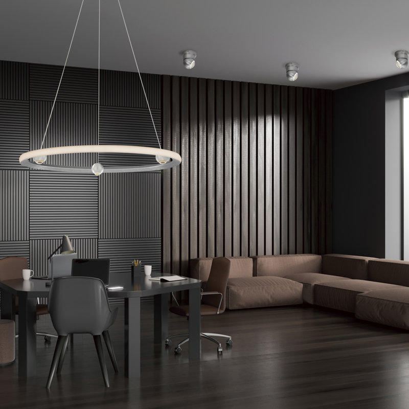 Luminaire suspendu 1 lumière, Aluminium brossé, H 2,75 po x l 32 po x P 32 po