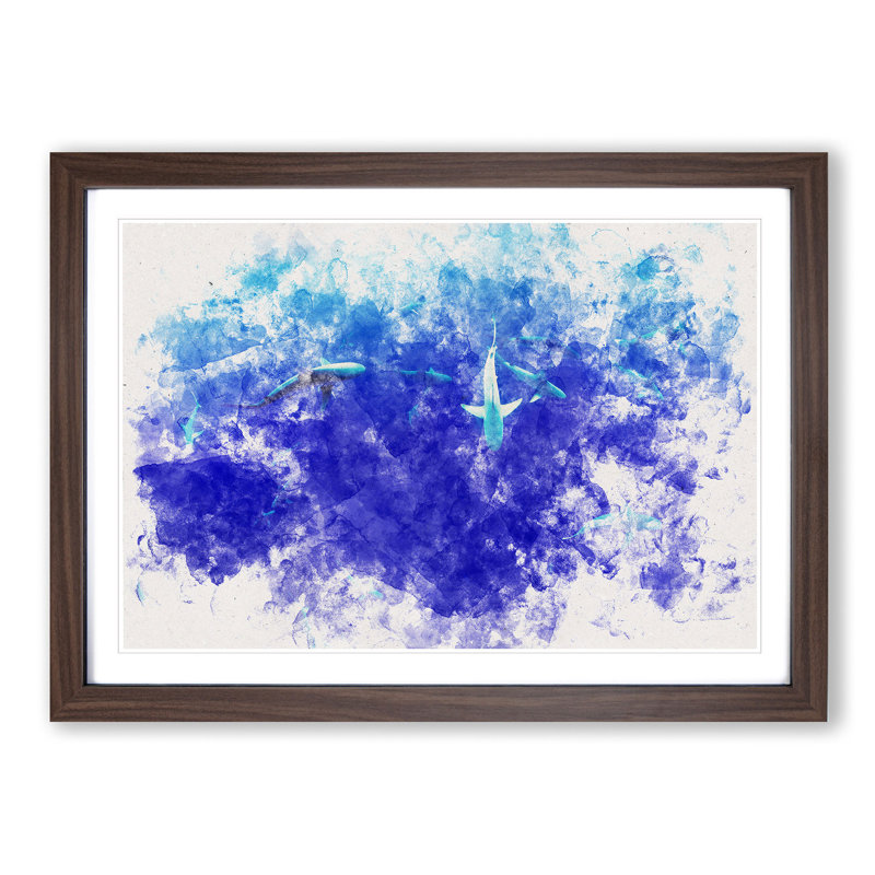 Oahu Sharks - Picture Frame Graphic Art Print, 62cm H x 87cm W x 2cm D, Walnut Framed