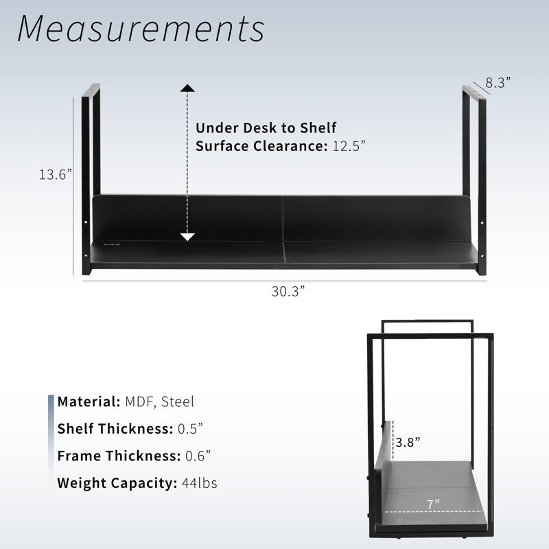 VIVO Black 30" Under Desk Shelf Storage Organizer System (DESK-SHELF30-UB)