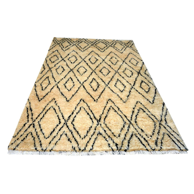 Curtsinger Shaggy Berber Beni Ourain Hand Knotted Wool Beige/Black Rug