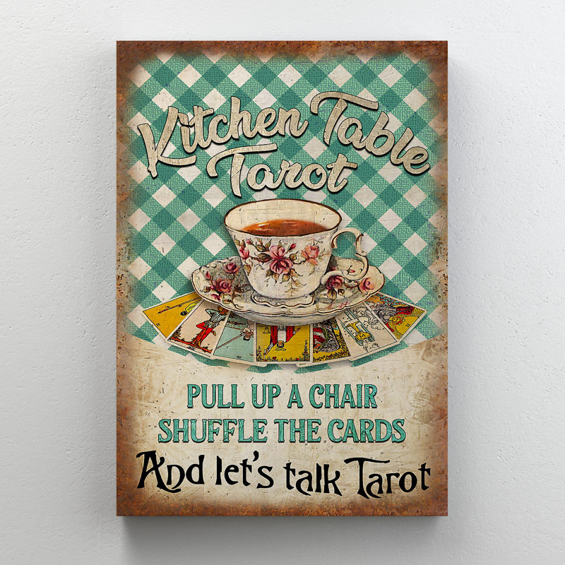 «A Cup Of Tea On Kitchen Table Tarot - Let's Speak Tarot», reproduction d'art graphique sur toile tendue