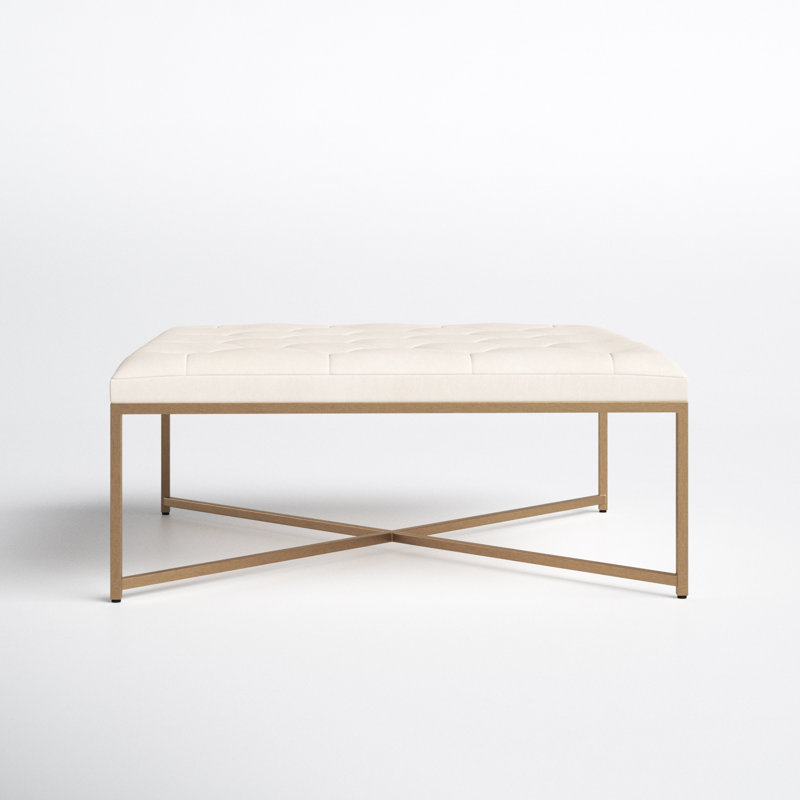 Osa Leather Ottoman - Cream, Vanilla Genuine Leather
