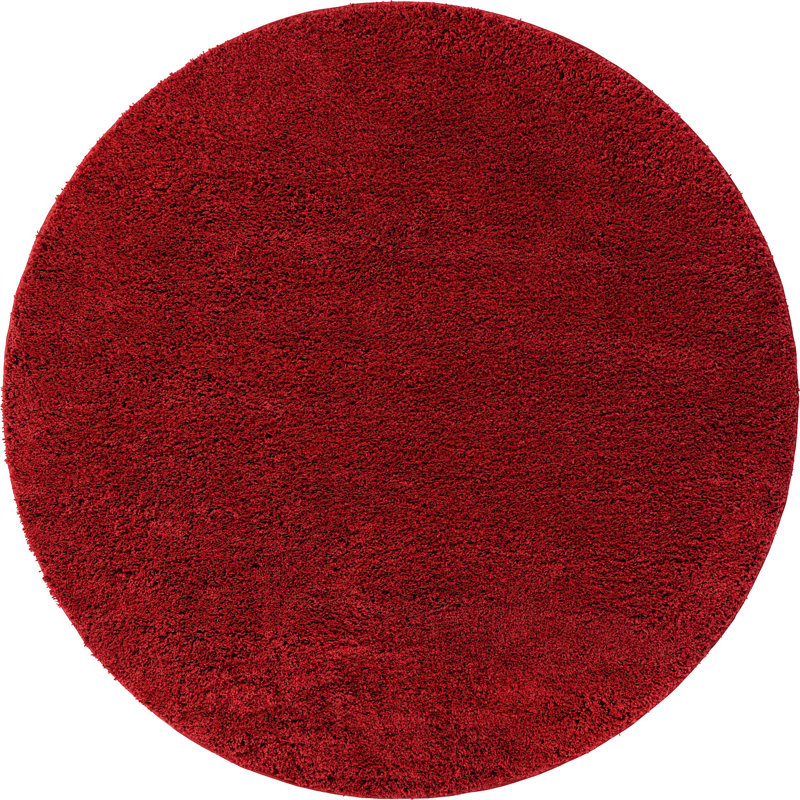 Tapis à poils longs Ashmita de couleur rouge ambre, Rond 10 pi 2 po