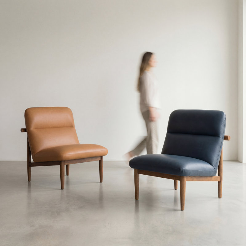 Hudson Leather Accent Chair, Oxford Blue Genuine Leather