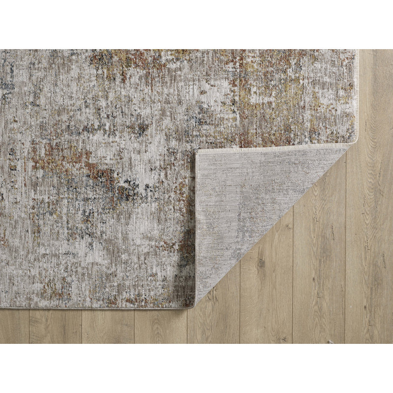 Tapis abstrait en polyester tissé à la machine beige / brun Kampou, Rectangle de 10 pi x 14 pi