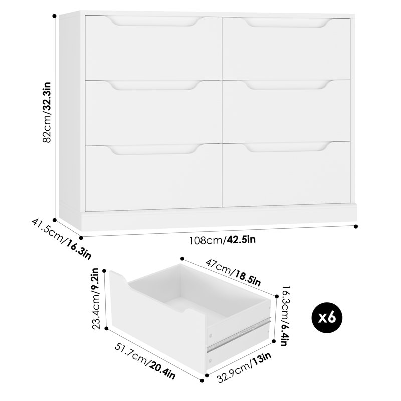 Commode double 6 tiroirs Anjeanette, Blanc