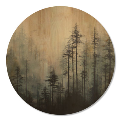 Forêt grise gris d'hiver - Décoration murale ronde en bois rustique