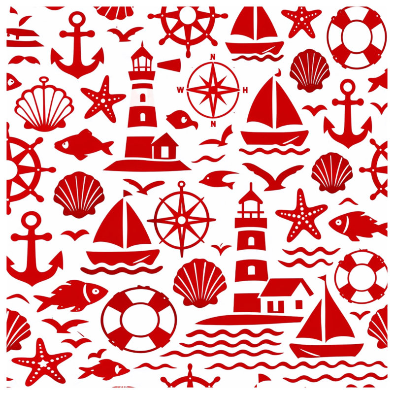 Couvertures d'icônes nautiques rouges, 60in W x 80in H