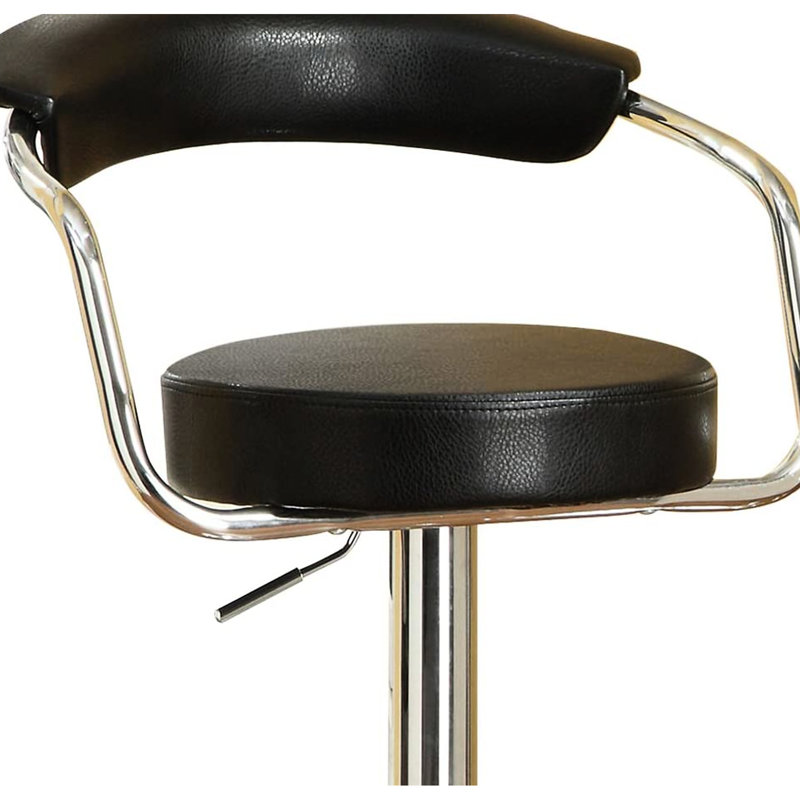 Tabouret de bar noir moderne avec dossier court et hauteur réglable dans une chaise de salle à manger de style contemporain avec pieds en tissu d'ameublement en similicuir pour îlot de cuisine