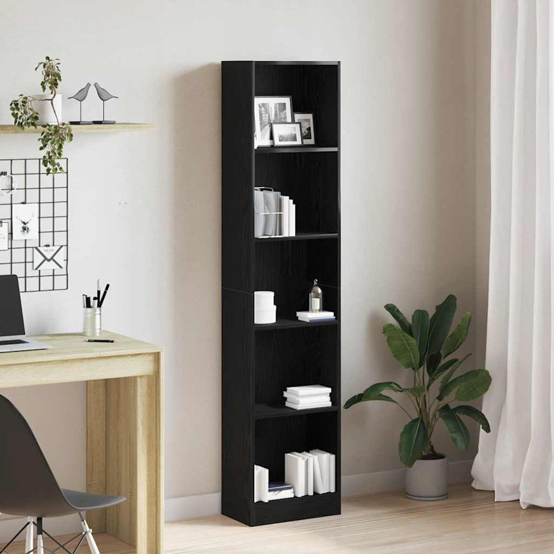 Bookshelf Engineered Wood, Black, (5 Shelves) 176cmH x 40cmW x 24cmD
