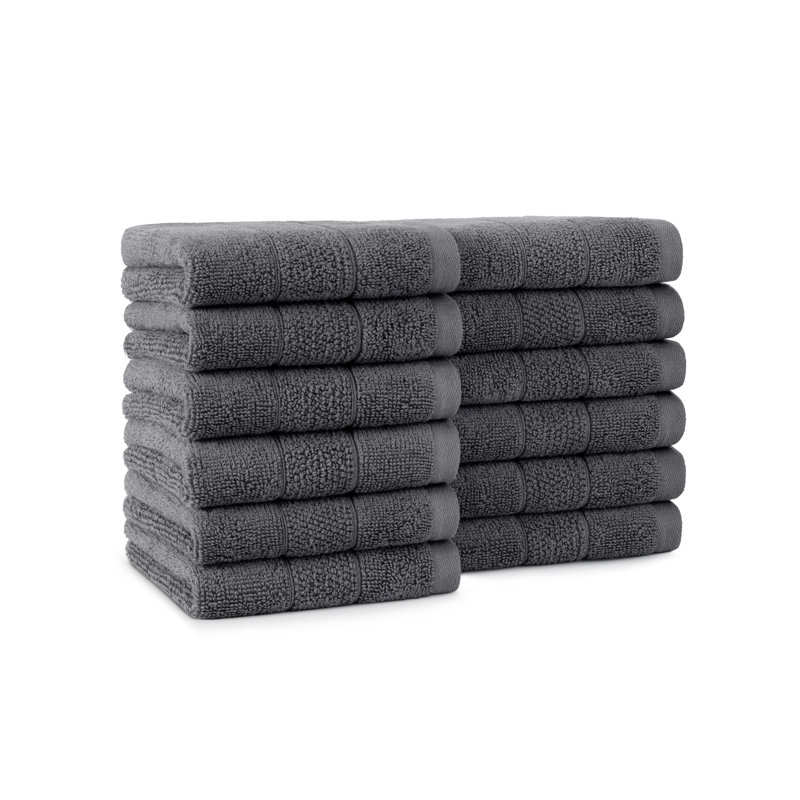 Family Essentials Washcloths (Pack of 12), 12x12, Cotton, Pewter